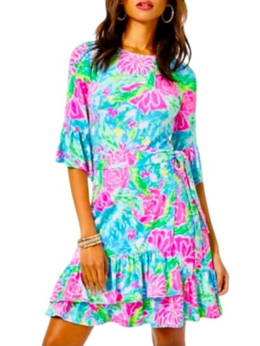 Lilly Pulitzer Kassi Wrap Dress in Zanzibar Blue Bunny Business Print NWT